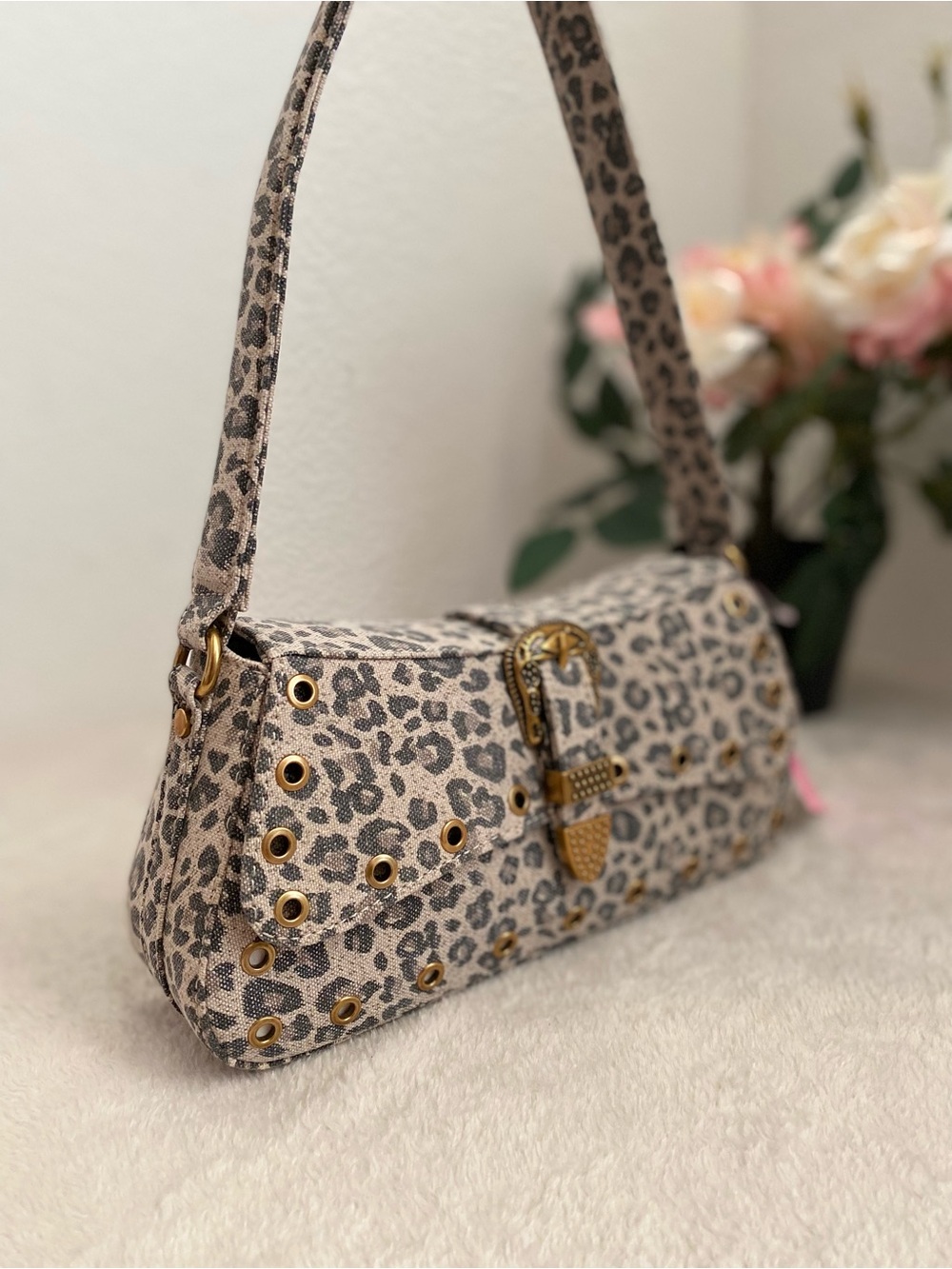 Betsey Johnson Leopard Print Shoulder Bag with Gold Buckle - Picture 6 of 10